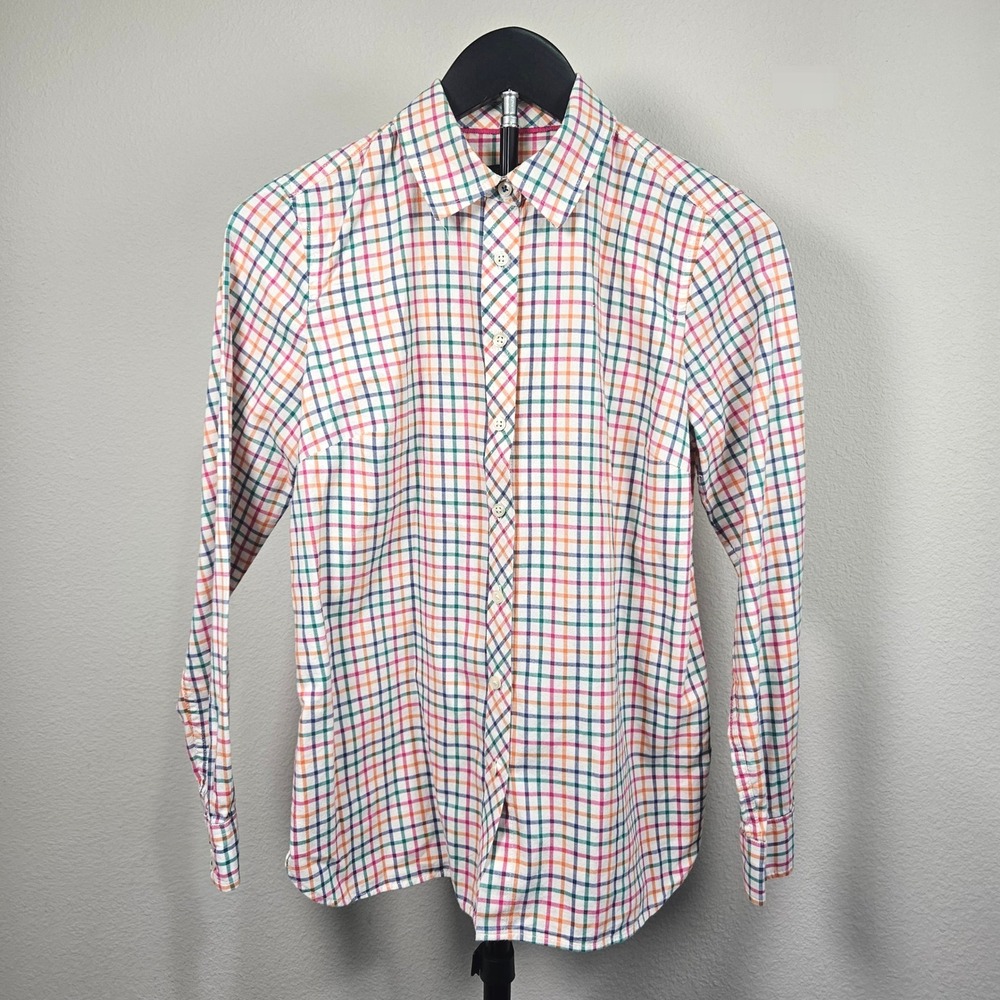 Talbots Button Front Shirt Womens P Multi Color Tattersall Check Preppy Cotton